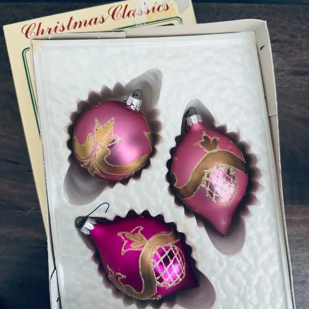 Vintage Holiday Christmas Ornaments Pink European Glass